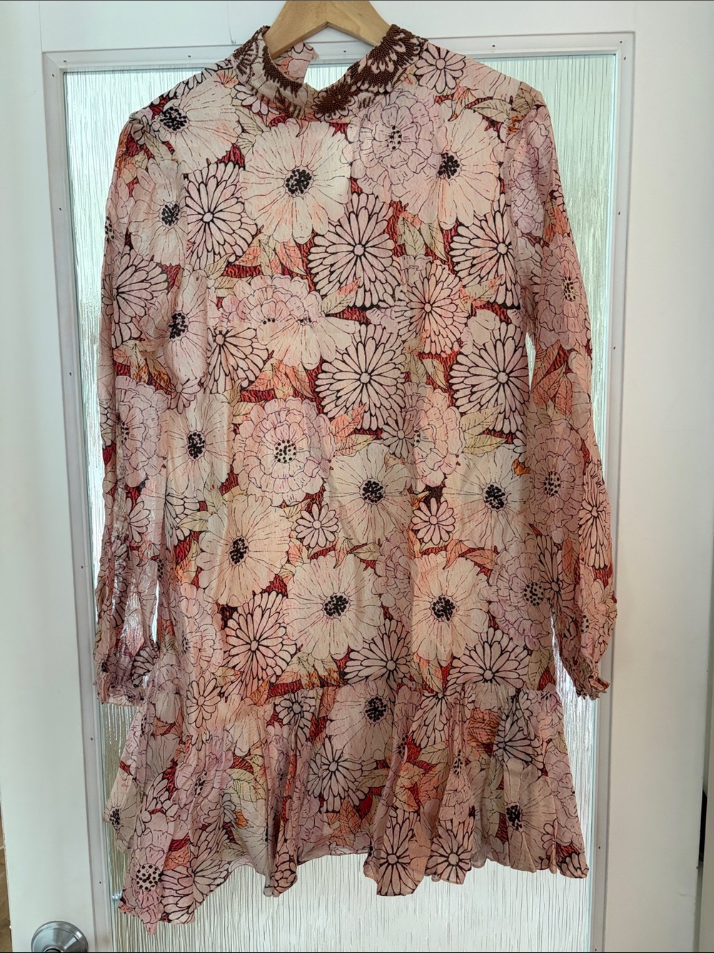 Tunic Pink Floral Long-Sleeve Ruffle Dress
